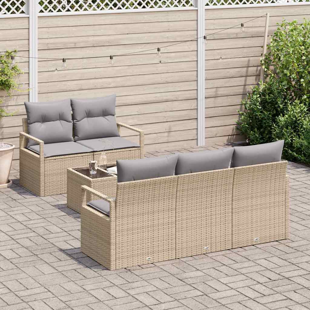 Garten-Sofa-Set mit Kissen mit Speicher 6 pcs Beige und Grau